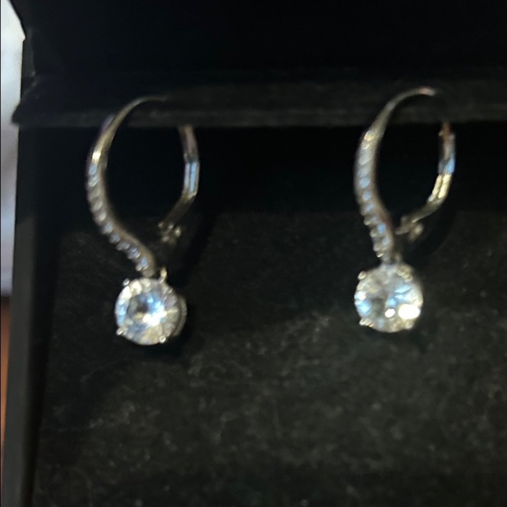 Zales Silver and White Crystal Earrings